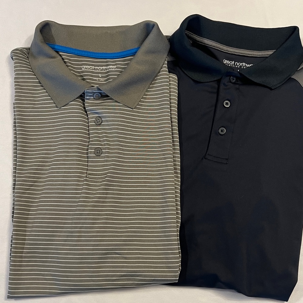 2 Large Gray Stripe Golf Shirt Great Northwest Mens T Shirt Golf Basic Dri Fit.